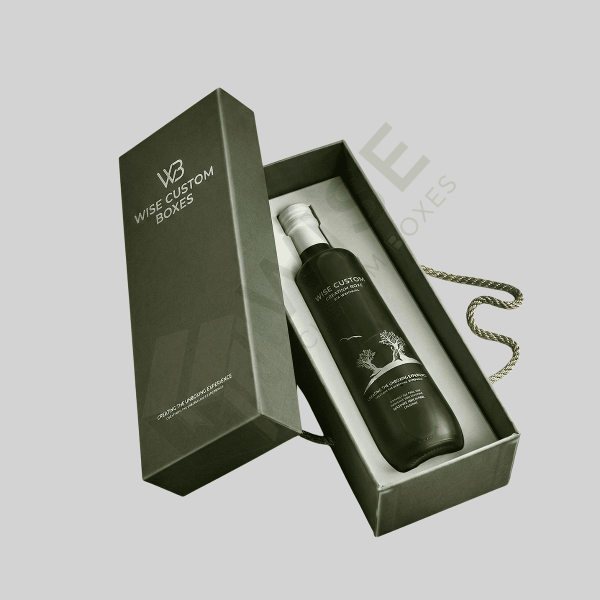 Premium custom olive oil packaging designed for secure bottle protection and elegant retail presentation
