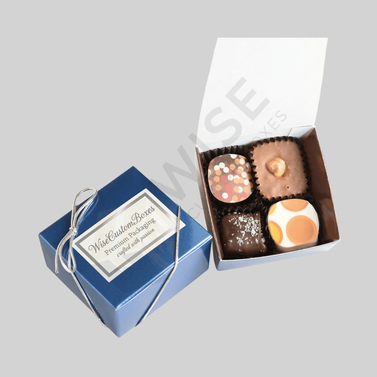 Custom ballotin boxes with premium printing for chocolate and candy packaging