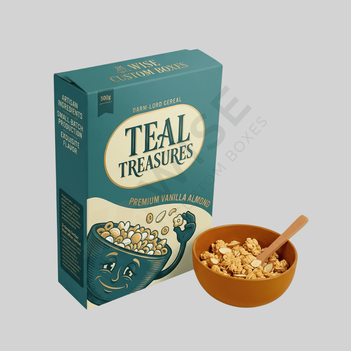Durable custom breakfast cereal boxes designed for fresh food packaging and retail branding