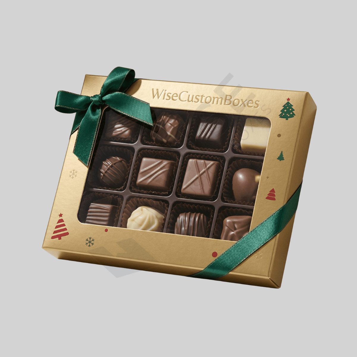 Festive custom Christmas chocolate boxes designed for elegant gifting and premium chocolate packaging