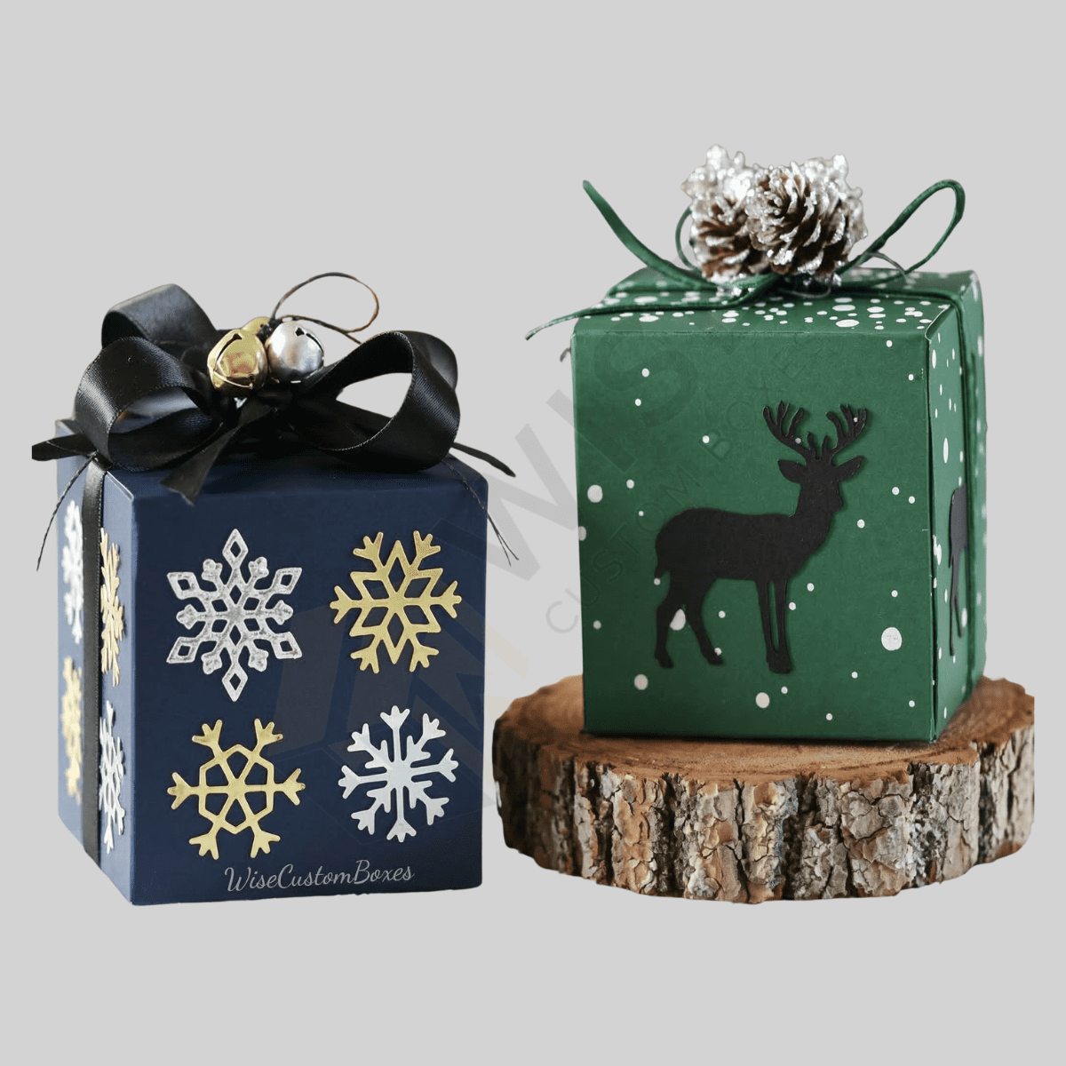 Festive custom Christmas favor boxes designed for holiday gifts and elegant party packaging