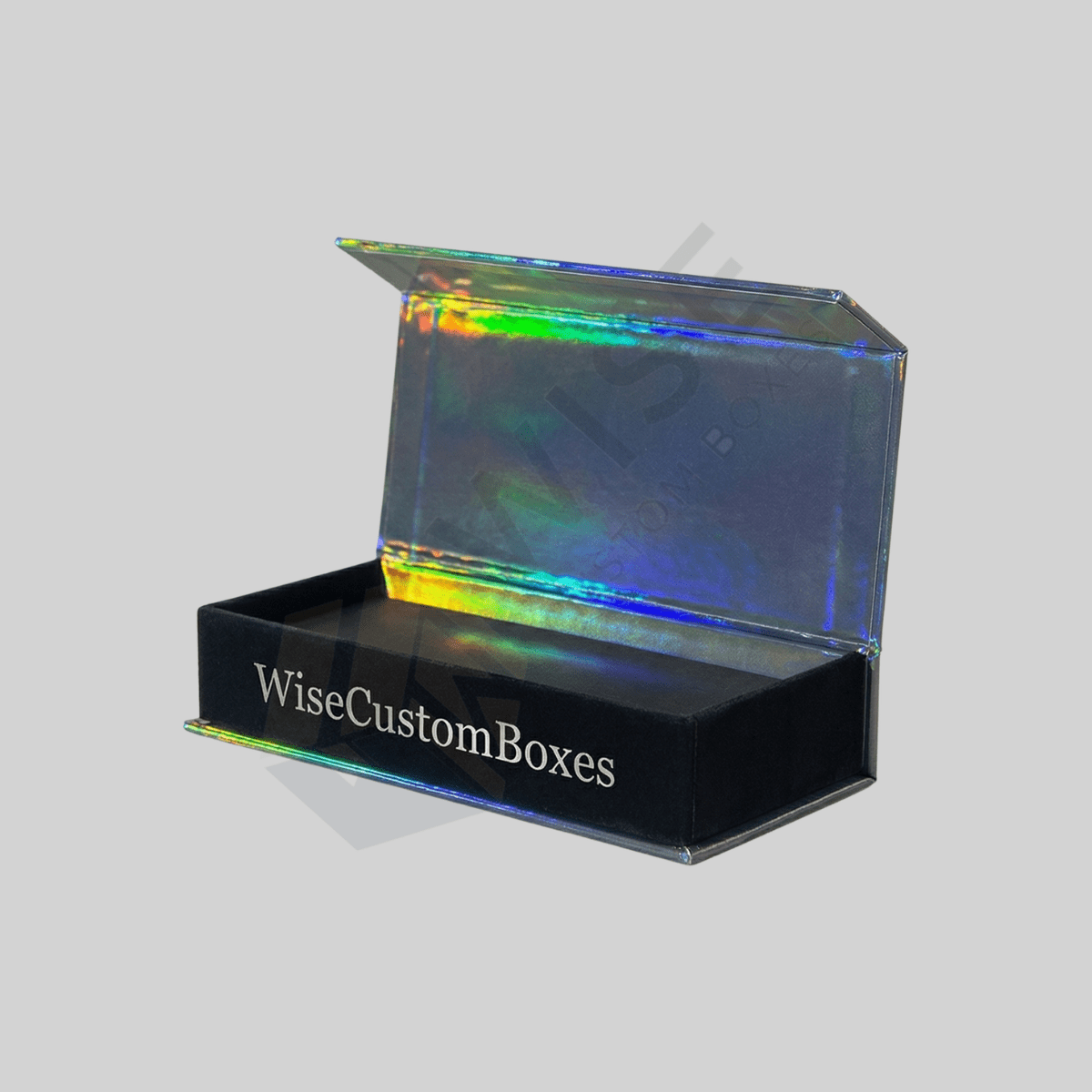 Custom Holographic Boxes designed with reflective finishes for eye-catching packaging and premium branded presentation.