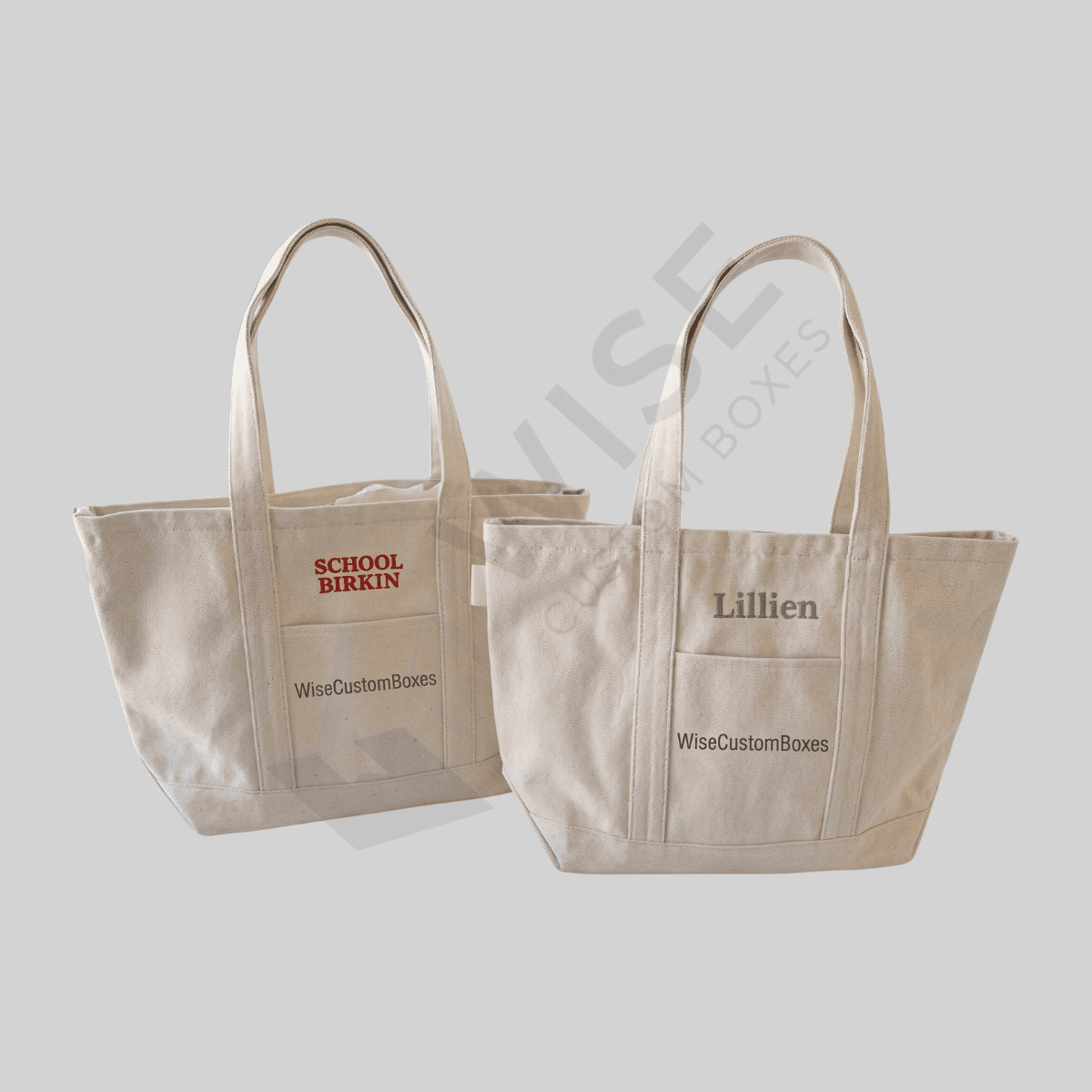 Custom monogrammed tote bags for personalized shopping, gifts, and branded retail use