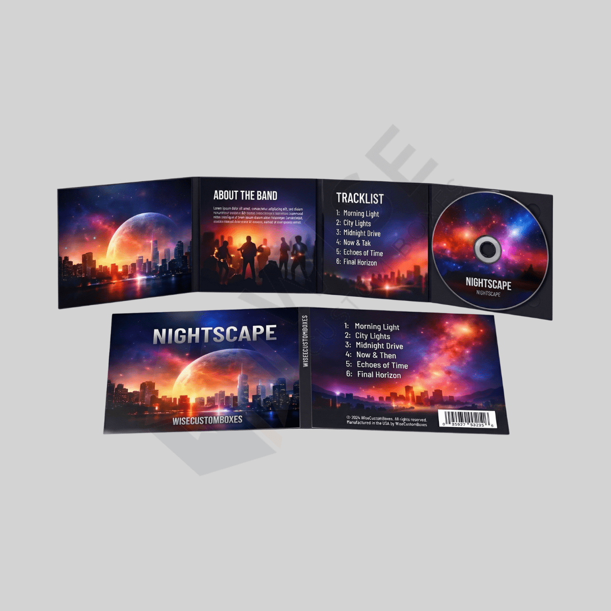 Custom six panel CD jackets for premium disc packaging and branded media presentation