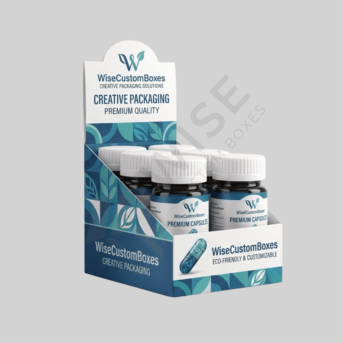 Custom capsule pills bottle packaging with secure and durable pharmaceutical box design