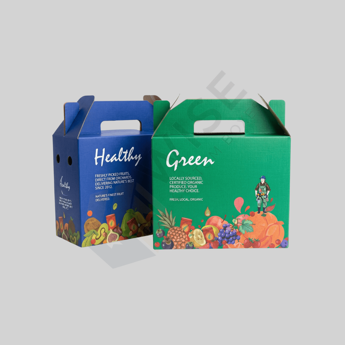 Custom bulk gable boxes with built-in handles for secure packaging and brand promotion
