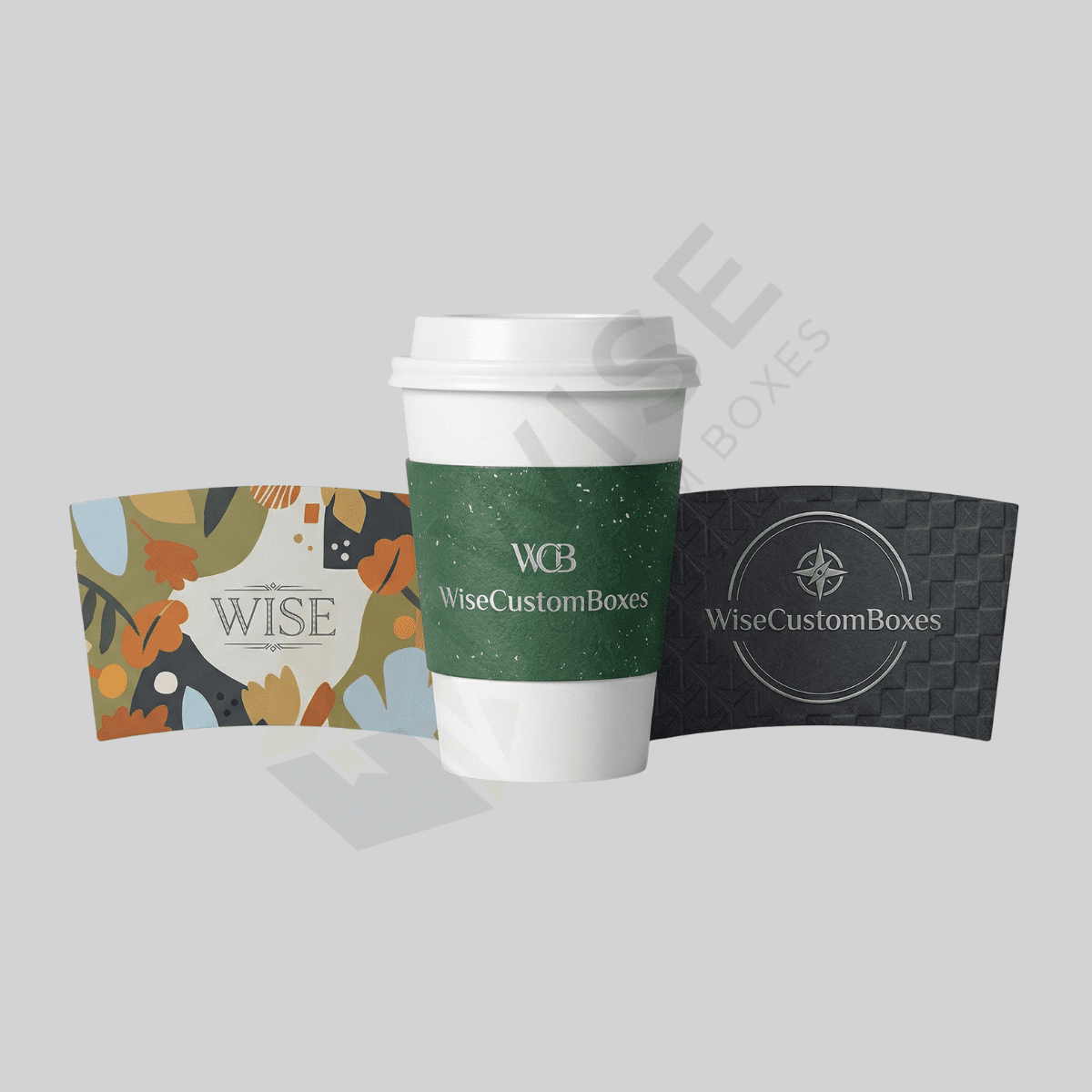 Custom coffee sleeves designed for heat protection, branding, and comfortable grip for hot beverage cups.
