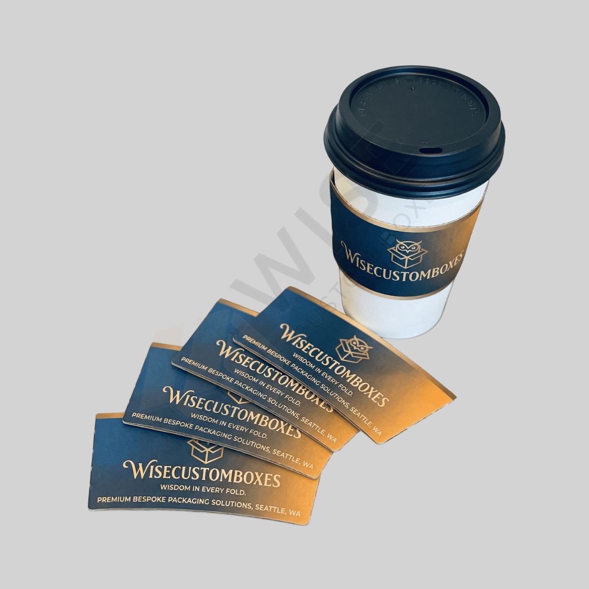 Custom cup sleeves designed for heat protection, comfortable grip, and branded beverage packaging.
