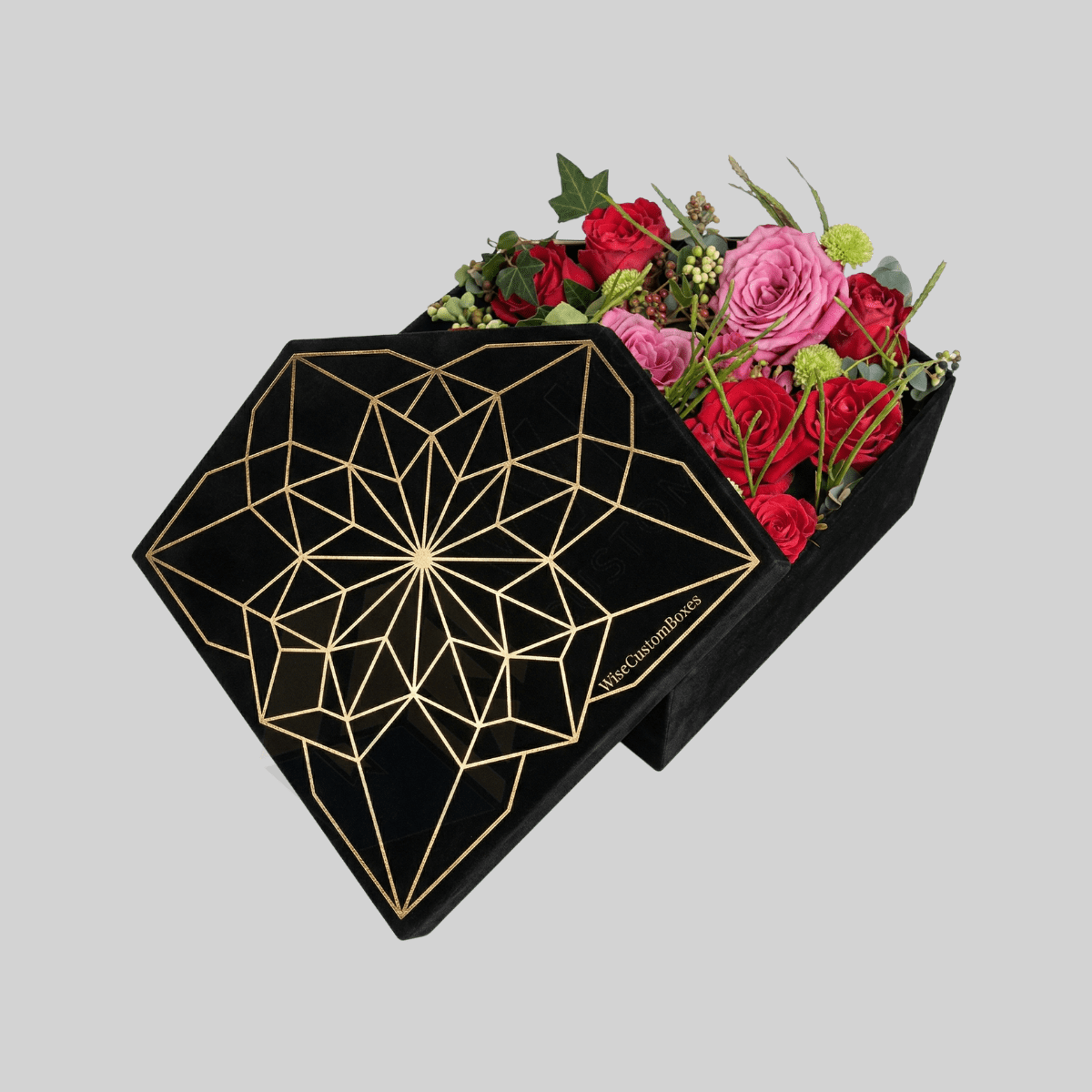 Custom flower shaped box designed for luxury gift packaging, elegant presentation, and premium branding.