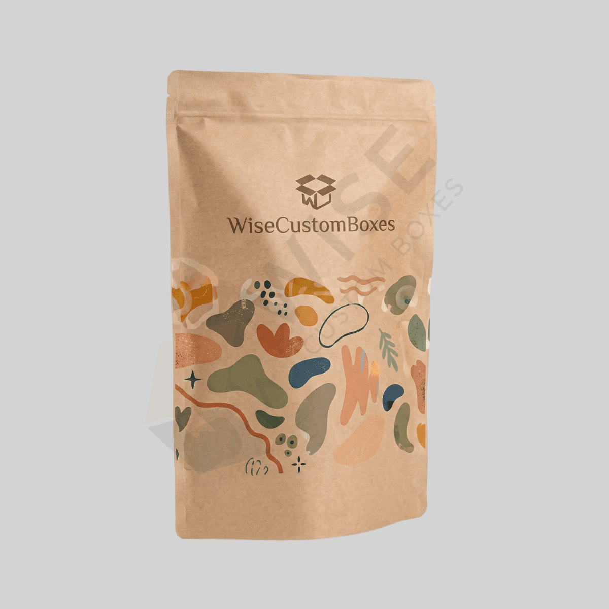 Custom kraft stand up pouches designed for secure packaging, product freshness, and eco-friendly brand presentation.