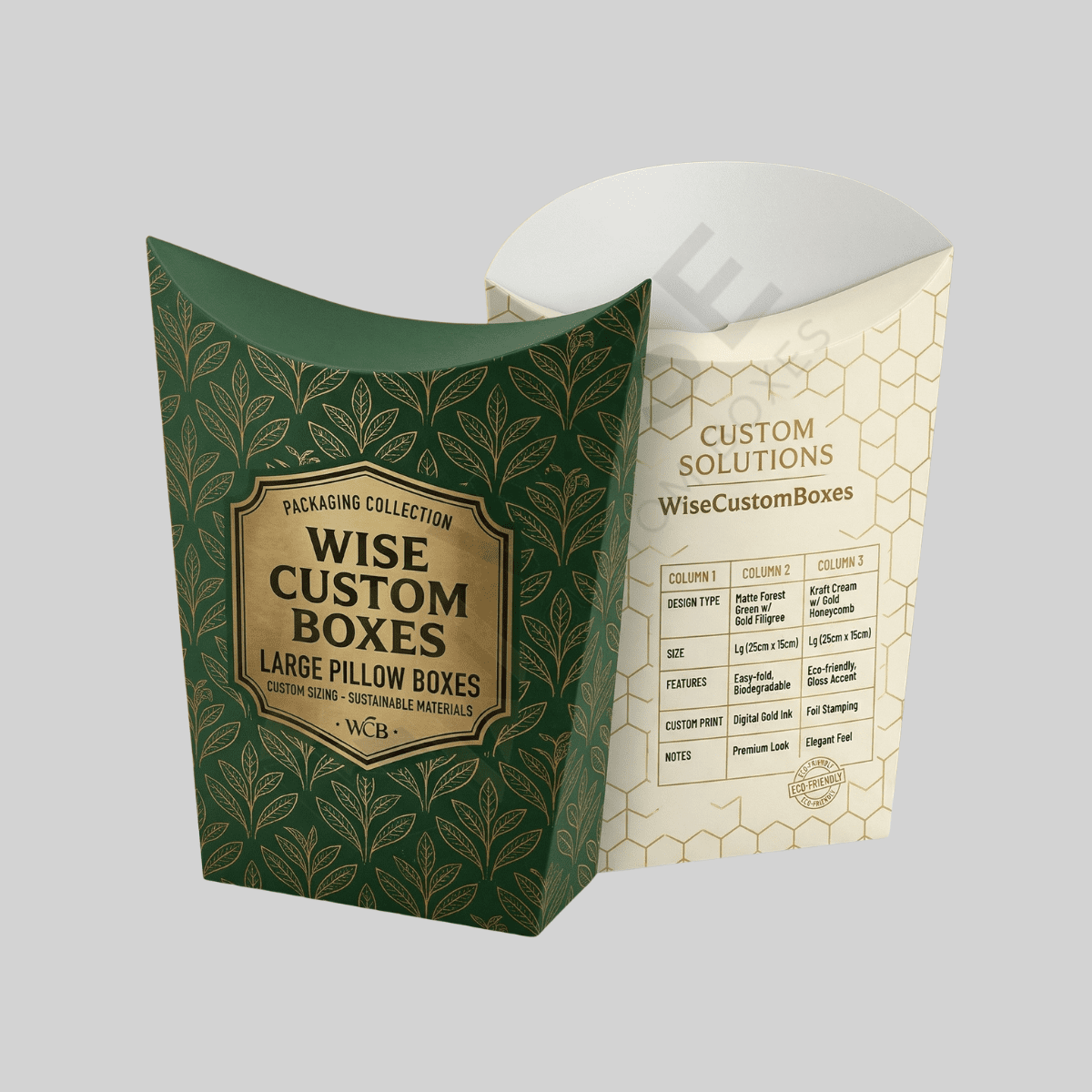 Premium custom large pillow boxes designed for secure packaging, product protection, and enhanced brand presentation.