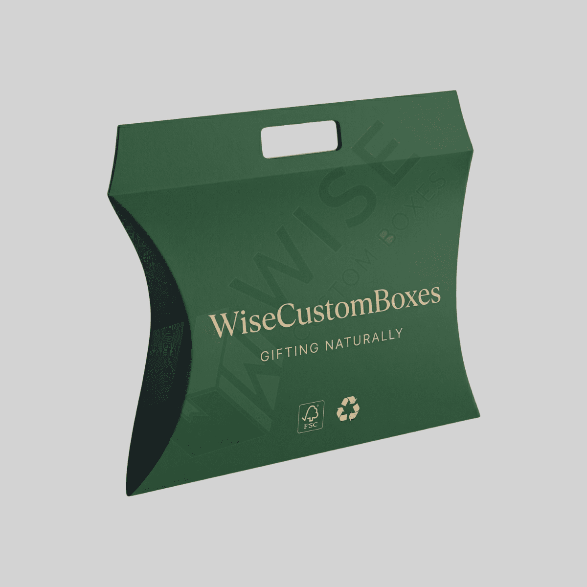 Durable custom pillow boxes with handle designed for easy carrying, secure packaging, and premium brand presentation.