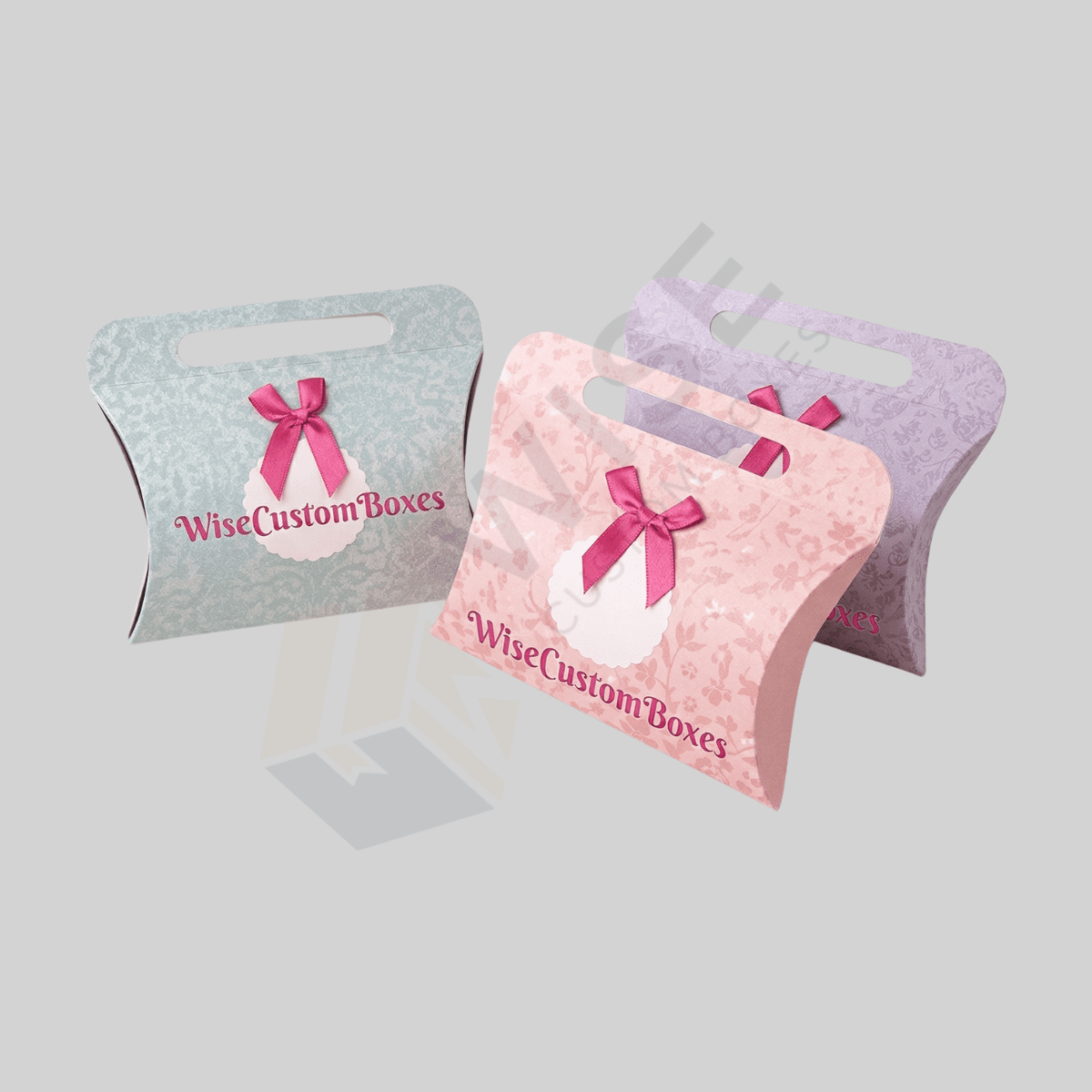 Durable custom pillow boxes with handle designed for easy carrying, secure packaging, and premium brand presentation.