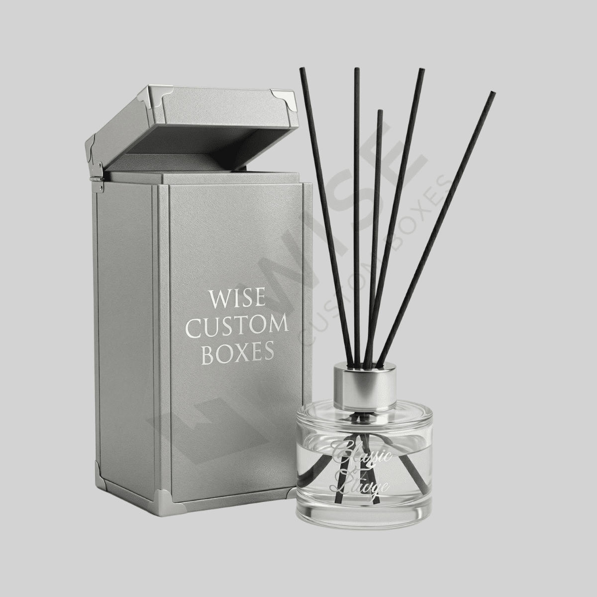 Custom reinforced sides with hinged top boxes designed for secure packaging, premium protection, and elegant product presentation.