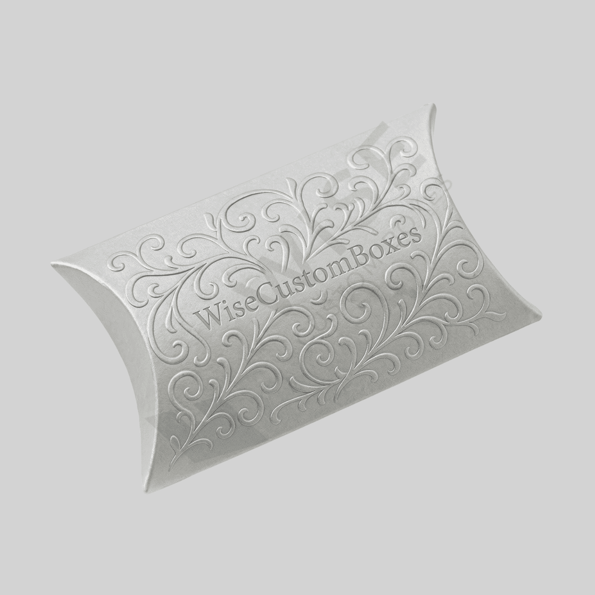 Premium custom silver pillow boxes designed for elegant packaging, product protection, and luxury brand presentation.