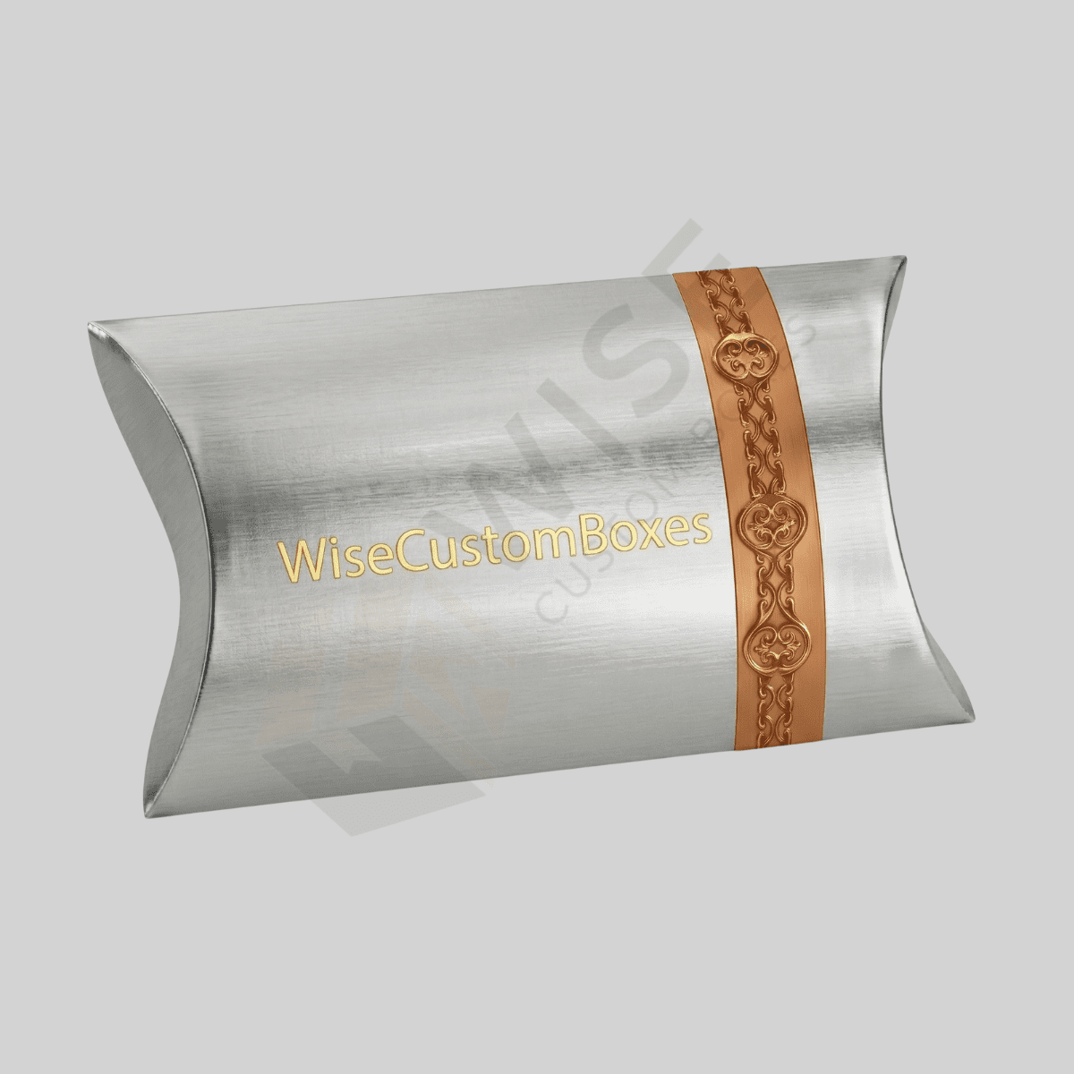 Premium custom silver pillow boxes designed for elegant packaging, product protection, and luxury brand presentation.