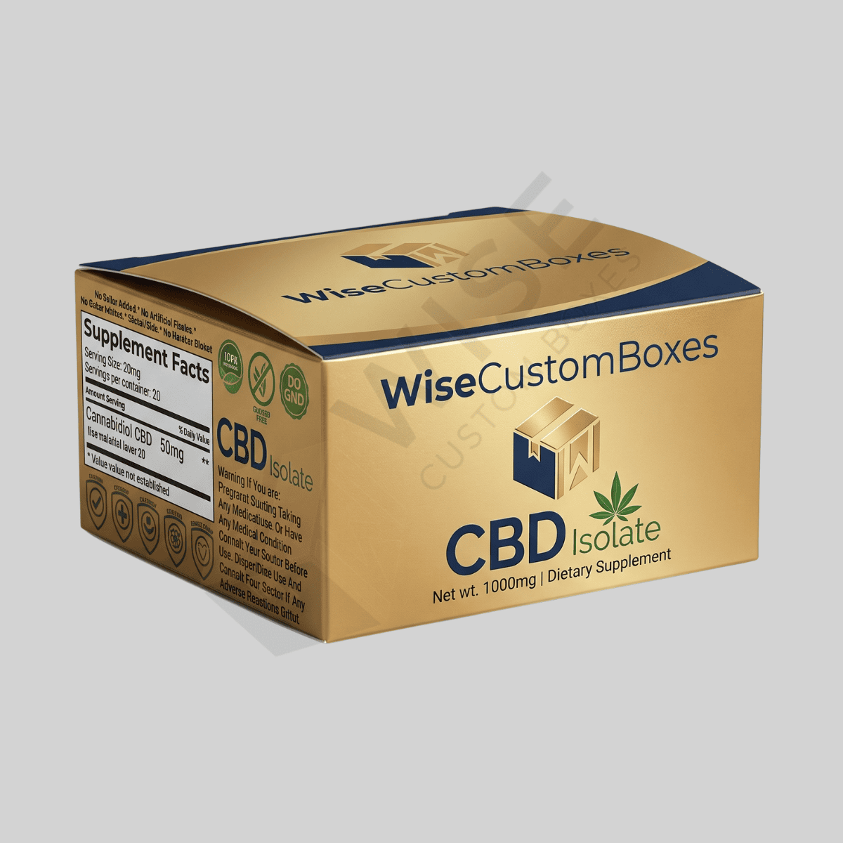 Custom CBD isolate boxes with branded printing and fitted inserts for product containers