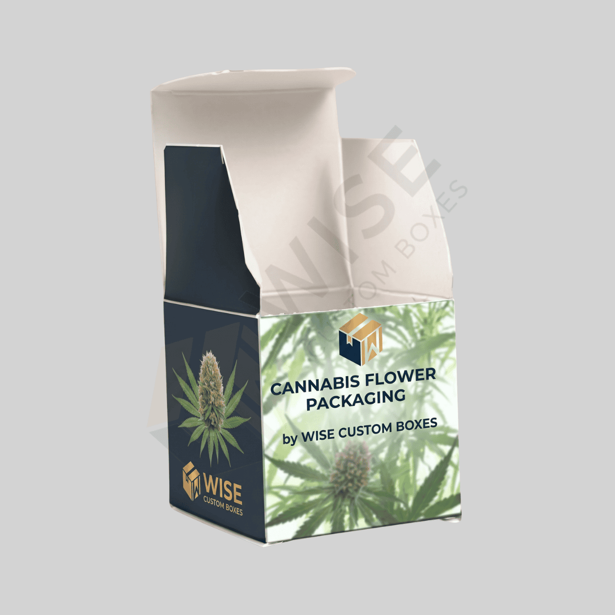 Custom Cannabis Flower Boxes with Clean Printed Branding and Product Label Area