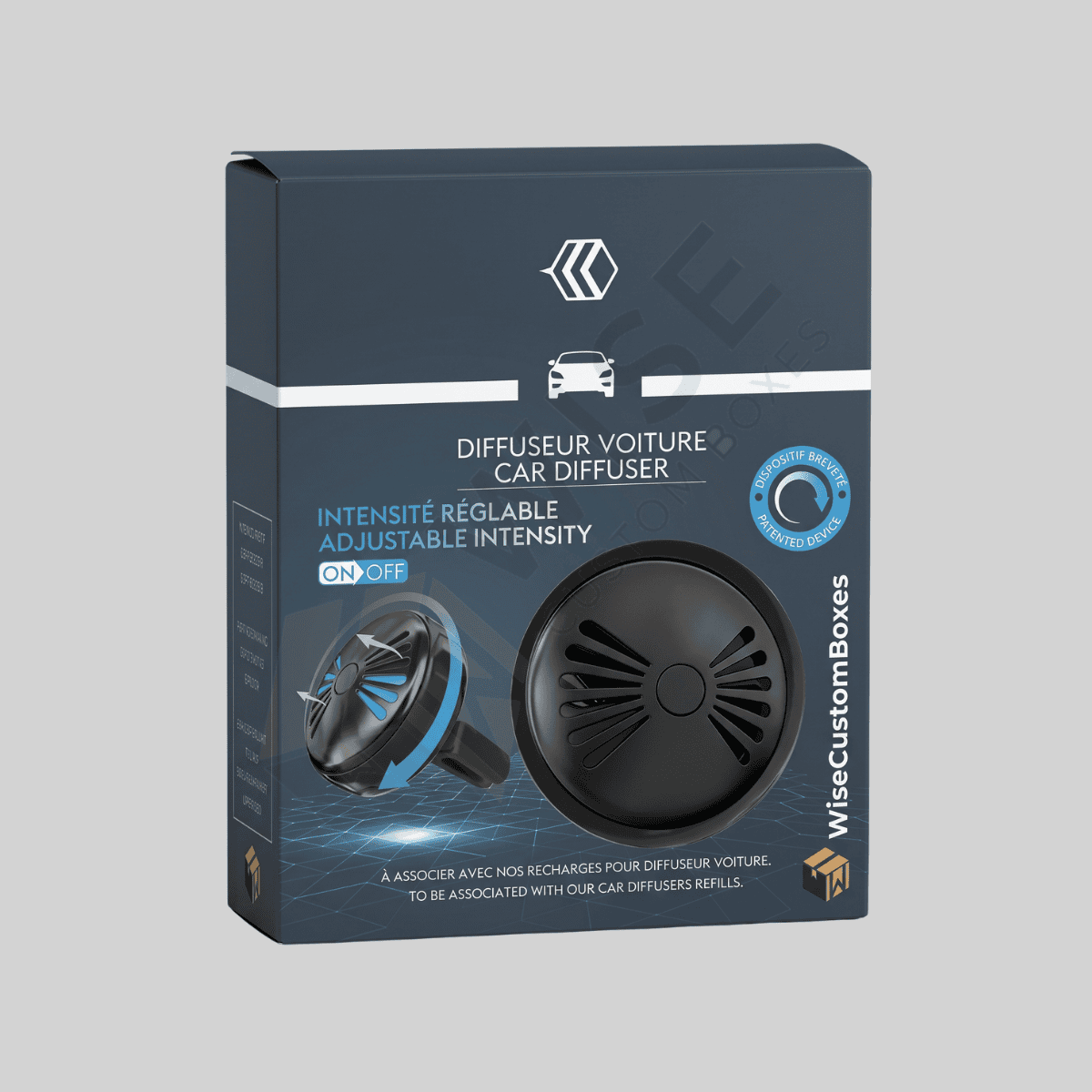Custom car diffuser packaging boxes for branded automotive fragrance products