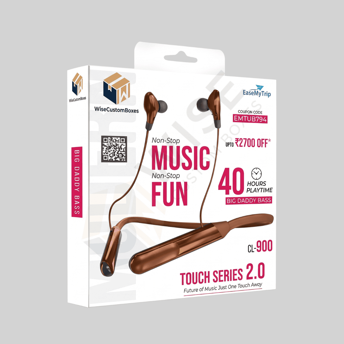 Custom earphone packaging boxes with branded printing and inserts for earphones and accessories