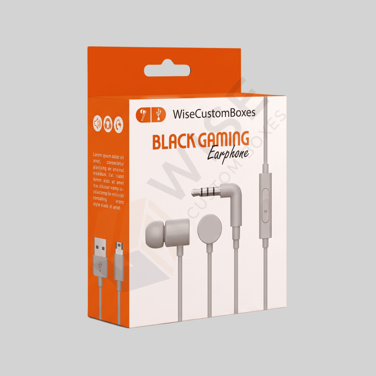 Custom earphone packaging boxes with branded printing and inserts for earphones and accessories