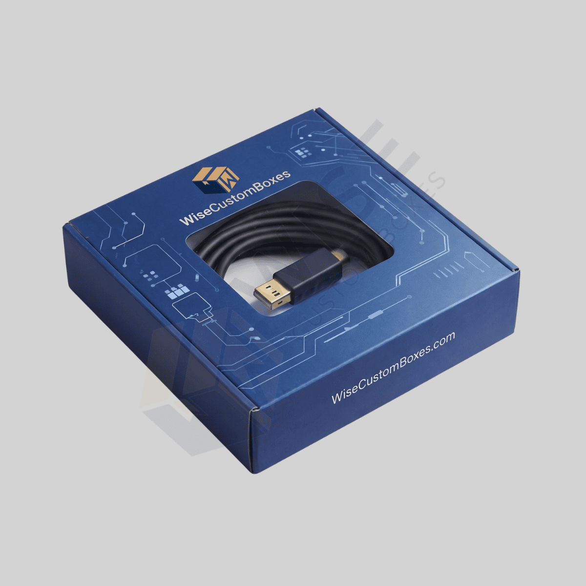 Custom HDMI cable boxes with branded printing and neatly arranged cable packaging