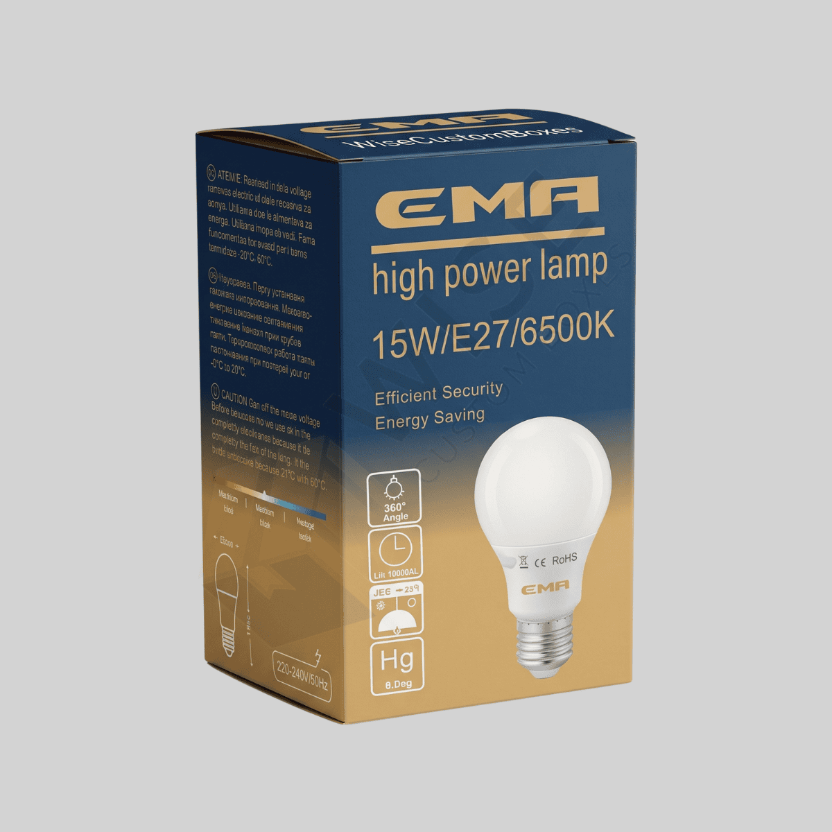 Custom light bulb boxes with printed specifications and protective inserts for LED bulbs