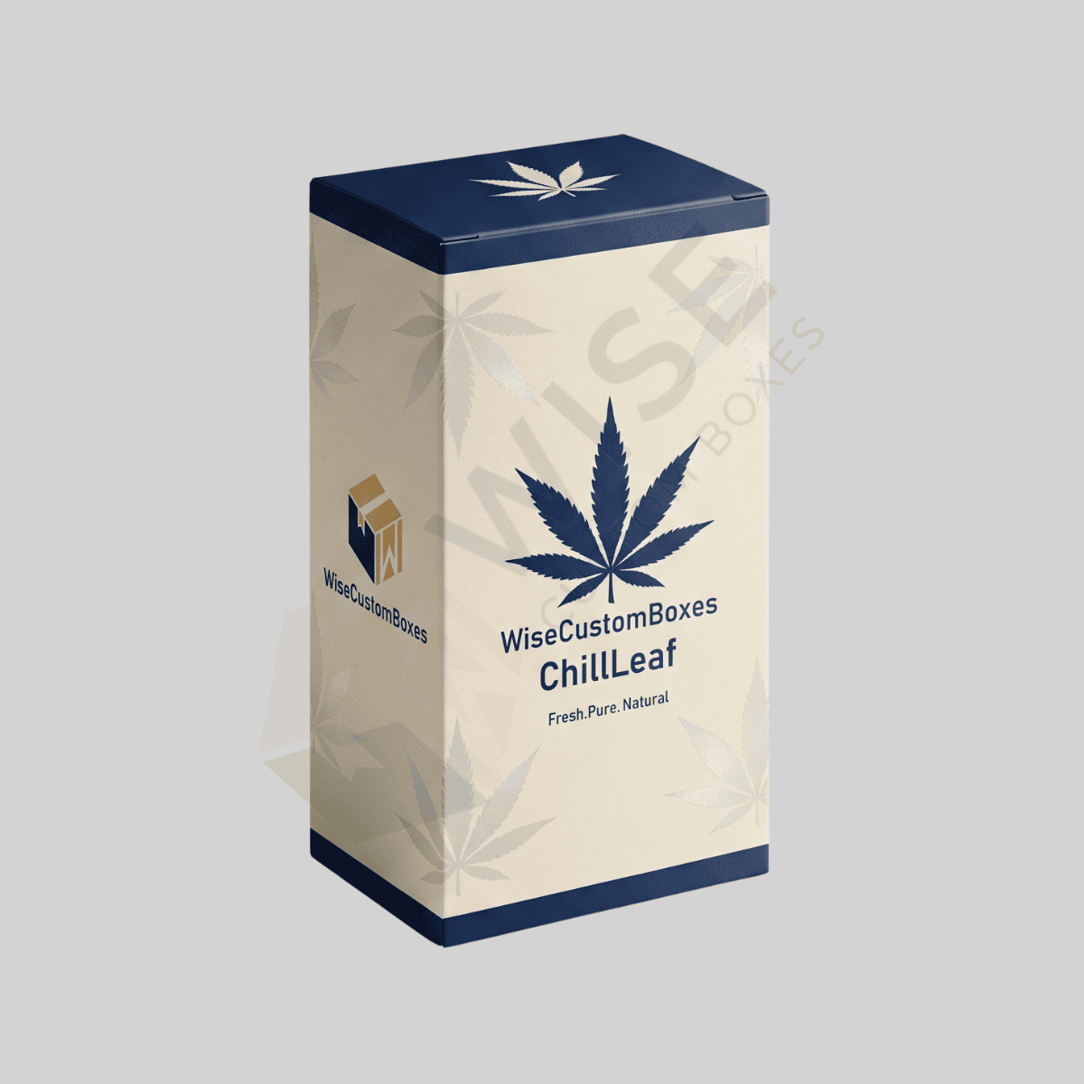 Custom marijuana boxes with branded graphics and space for required cannabis product labels