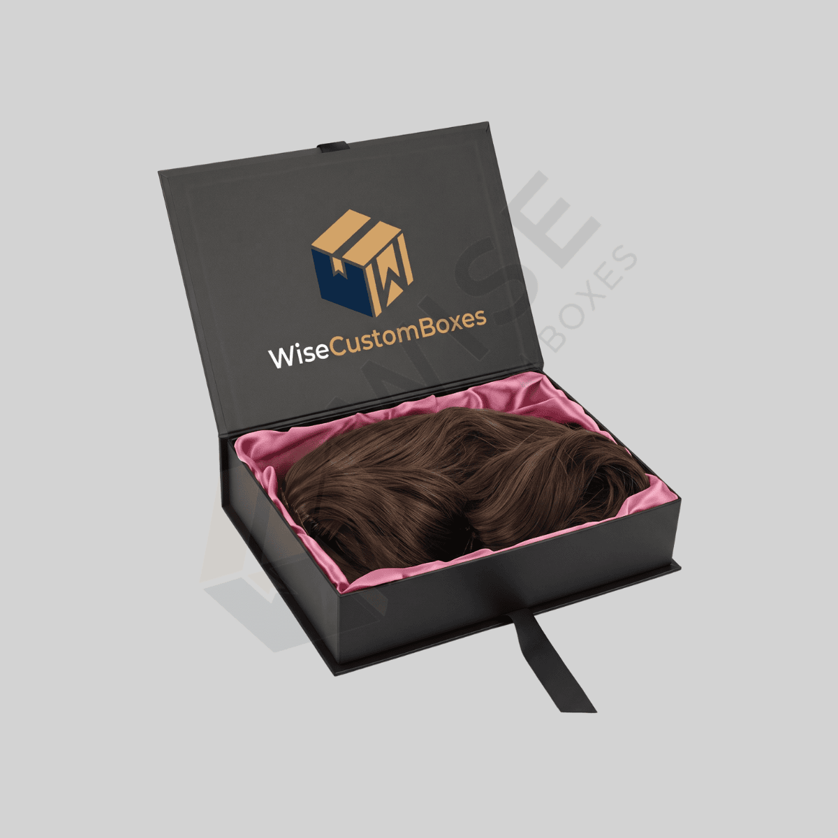 Custom wig boxes with elegant branding and organized interior space for wigs